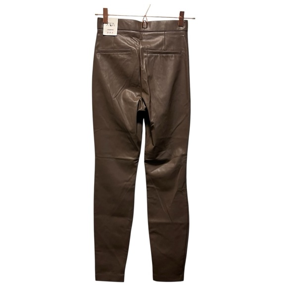 Zara Taupe Faux Leather High Rise Straight Leggings Size XSmall - Picture 3 of 13